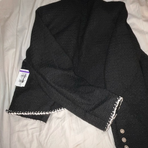 Ellen Tracy Contrast Trim Tweed Blazer NWT Black L old money sailor chic preppy - Picture 11 of 11